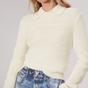 rag & bone Cream Ribbed Knit Crew Neck Sweater